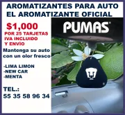 AROMATIZANTES PARA AUTO CON EL LOGOTIPO OFICIAL DE LOS PUMAS