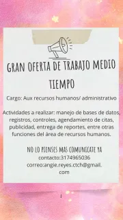 auxiliar de recursos humanos medio tiempo