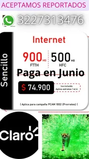 Claro internet 900 megas fibra óptica paga en junio