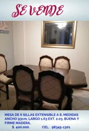 MESA COMEDOR CON 6 SILLAS EXTENSIBLE A 8 SILLAS...