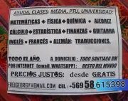 Tutoría/Clases nivel edu Básica/Media precio ASEQUIBLE todo Chile