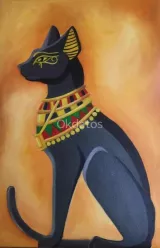 Cuadros Decoración Pintura Oleo Tela Gato Egipcio